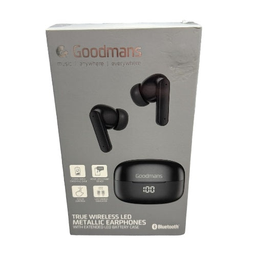 Goodmans True Wireless LED Noise Canceing Bluetooth Earphones Black Grade A Preowned
