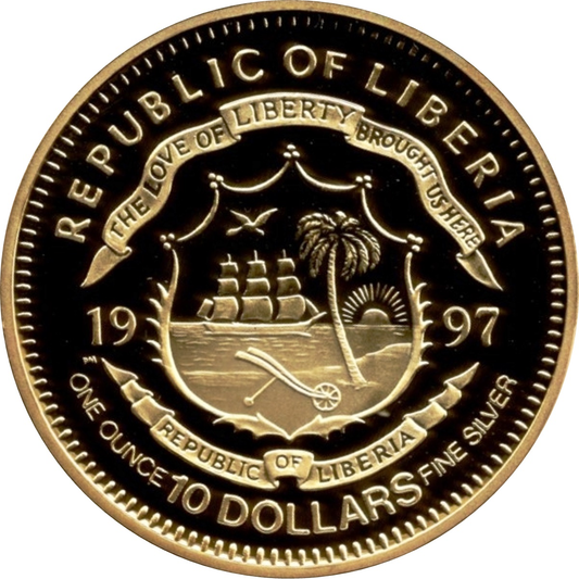 10 Dollars Royal Couple With Children Republic of Liberia .925 Gold Clad Silver Coin Preowned