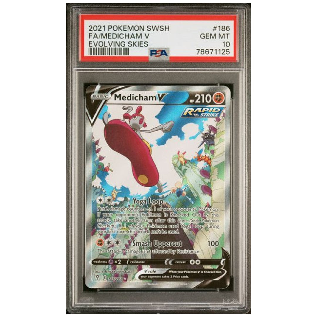 2021 Pokemon Sword & Shield Medicham V Full Art 186/203 PSA 10 Gem Mint Preowned