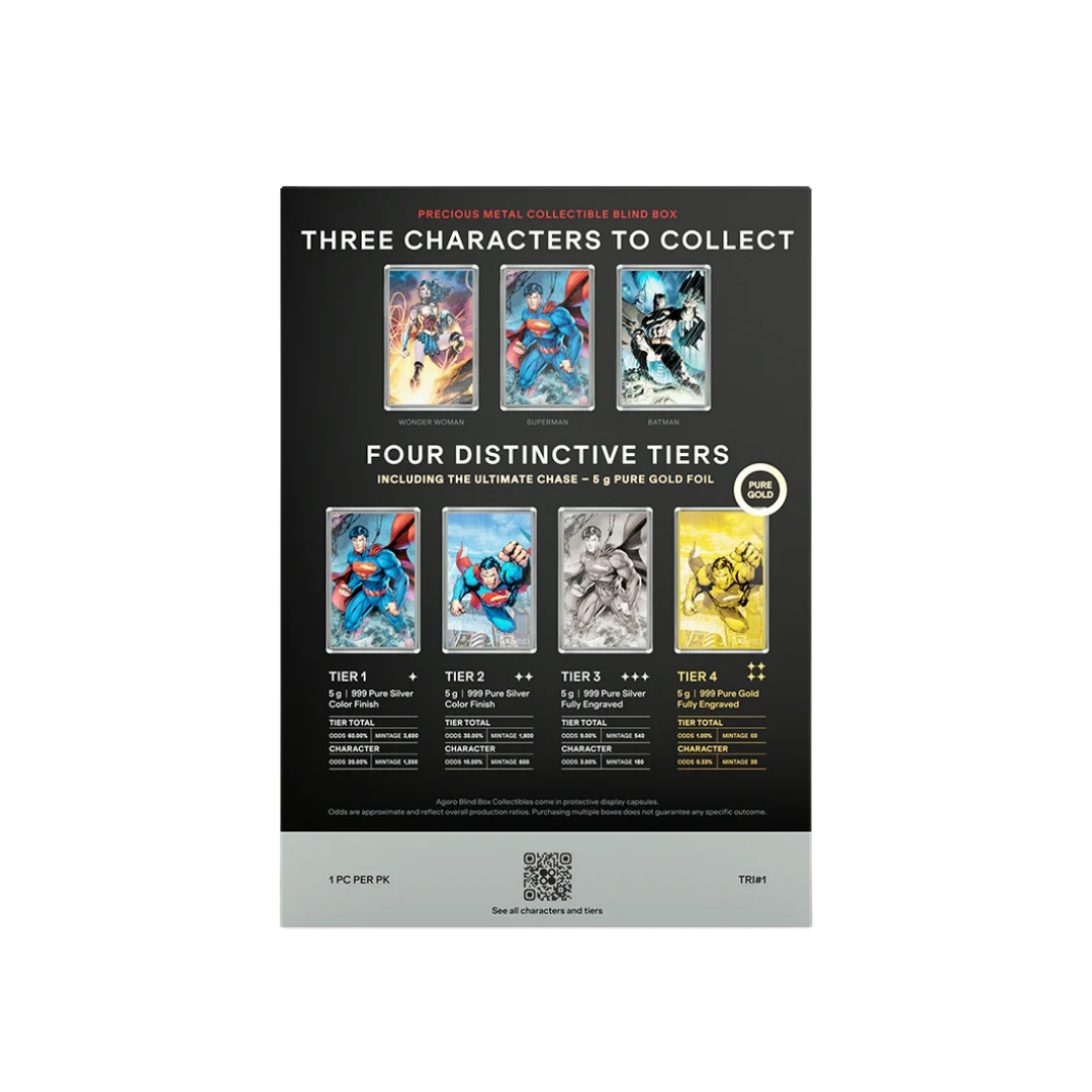 Trinity Blind Box - Batman, Superman, Wonder Woman - 5g Silver Foil With Gold Chase
