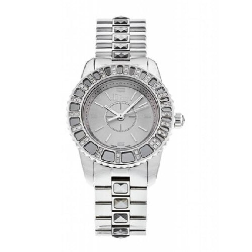 Dior Christal EN2496 28mm Steel Set With Diamonds No Box Or Paper Preowned