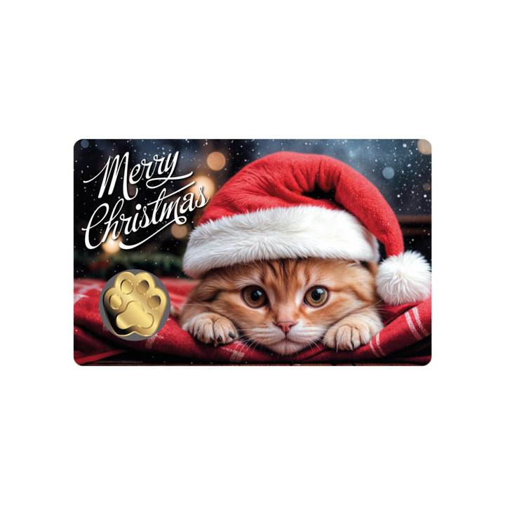 Cat Santa Hat Coin Card 999/1000 1/1000oz  - Gold Gift Preowned
