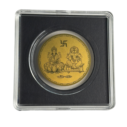 Lakshmi and Ganesh 1/200oz gold coin in its capsule and presentation box