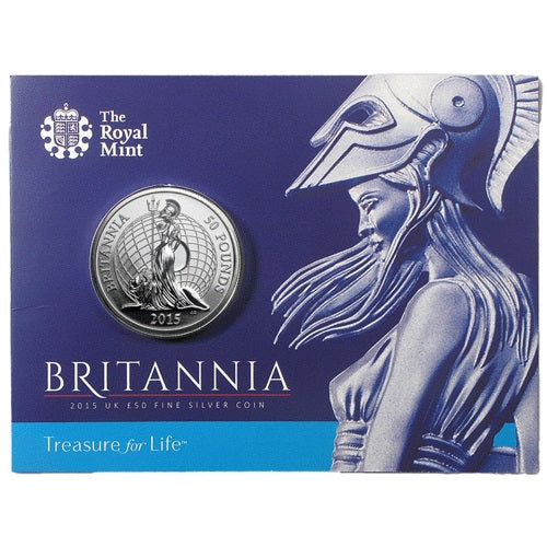 Britannia 2015 UK £50 Fine Silver Coin Treasure for Life 1oz 999 Fine Silver Preowned
