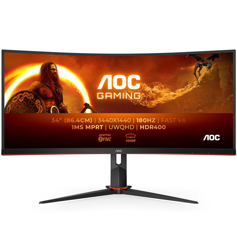 AOC CU34G2XP/BK 34" 180Hz WQHD LED Curved Gaming Monitor Grade B Preowned Collection Only
