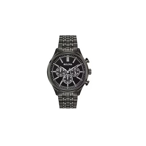 Bulova Classic Chronograph Men's Black IP Stainless Steel Bracelet Watch 98A217 Preowned