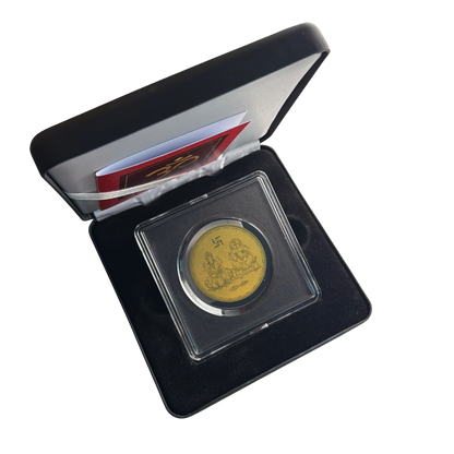 Lakshmi Ganesh gold coin gift box with capsule and certificate card