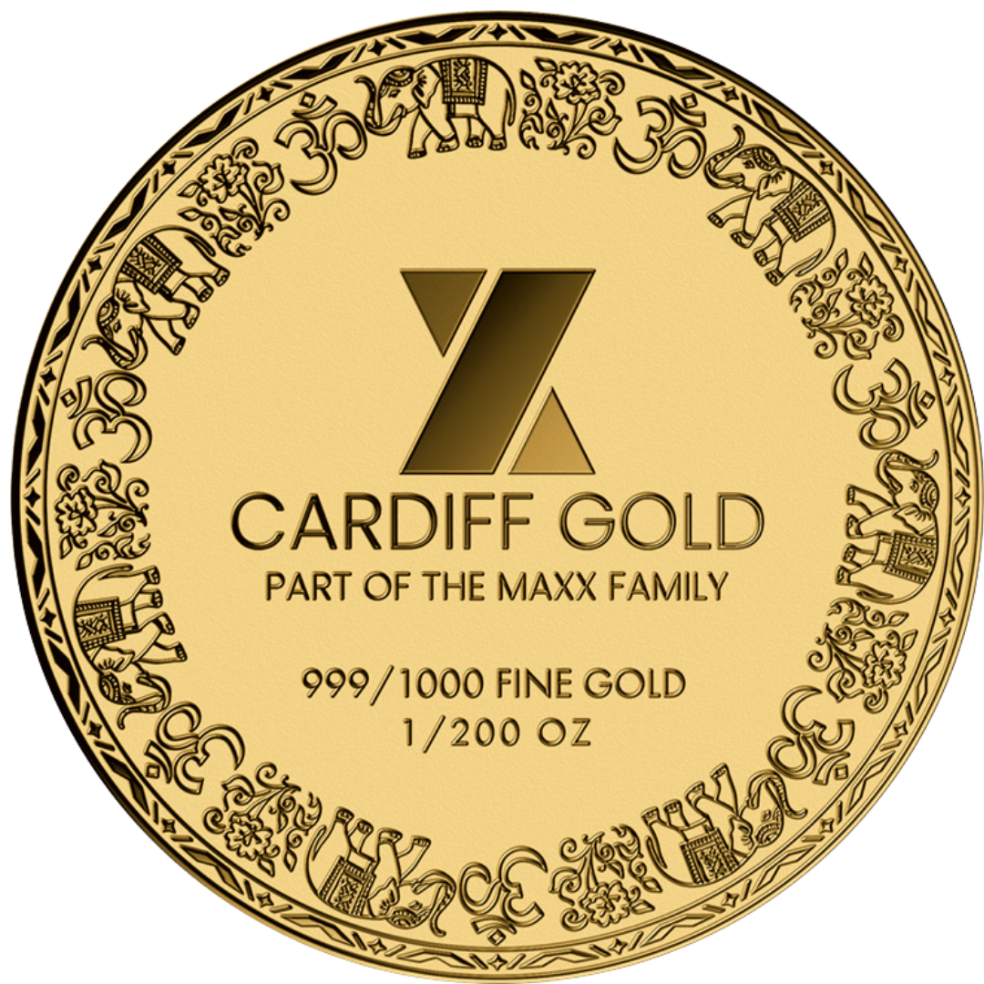 Cardiff Gold coin reverse marked 999/1000 fine gold, 1/200 oz