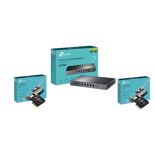 TP Link Network TL-SG105-M2 5-Port 2.5G Multi-Gigabit With X2  2.5 Gigabit PCIe Network Adapter Grade B Preowned
