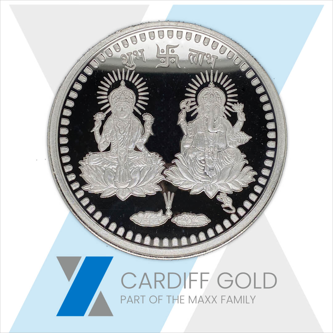 20g 999 fine silver Lakshmi and Ganesh coin with Shubh Labh inscription