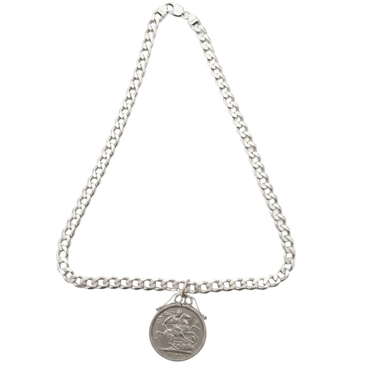 925 Silver Chain With Coin In Pendant Approx 118.6g Preowned
