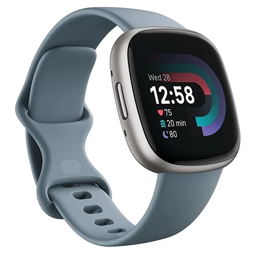 Fitbit Versa 4 Fitness Smartwatch Platinum Aluminum/Waterfall Blue Grade B Preowned