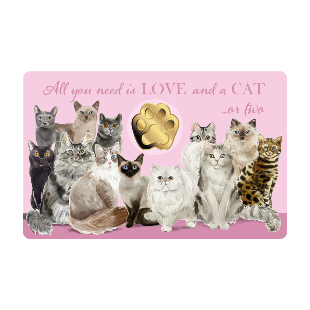 Cats Coin Card - 999/1000 1/1000oz  Gold Gift Preowned