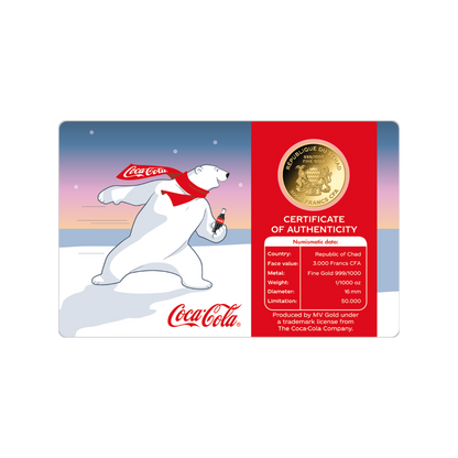 Coca Cola Polar Bear Coin Card 999/1000 1/1000oz - Gold Gift