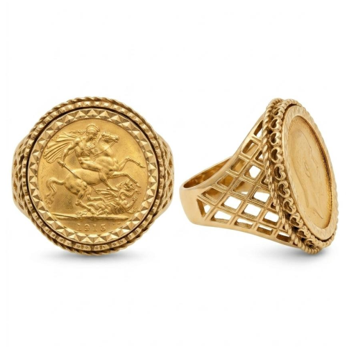 9ct Gold Ring With 22ct Half Sovereign Size 7.5 Approx 8.5g Preowned