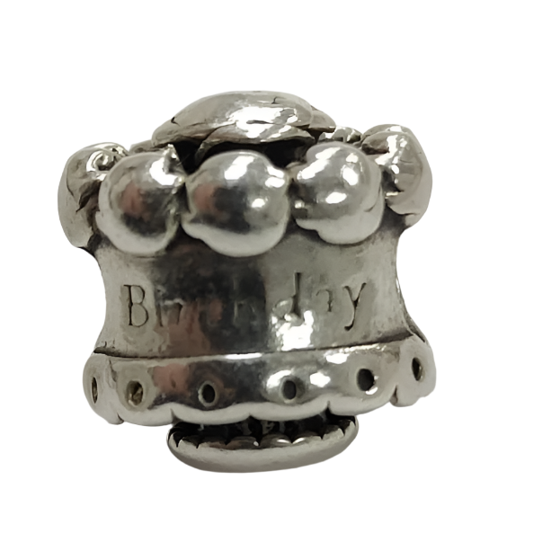 925 Silver Happy Birthday Cake Charm 4.3g Preowned