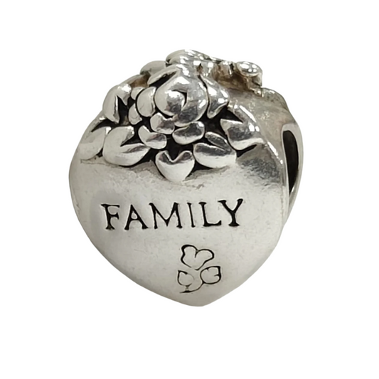 925 Silver Family Rose Heart Charm 2.4g Preowned